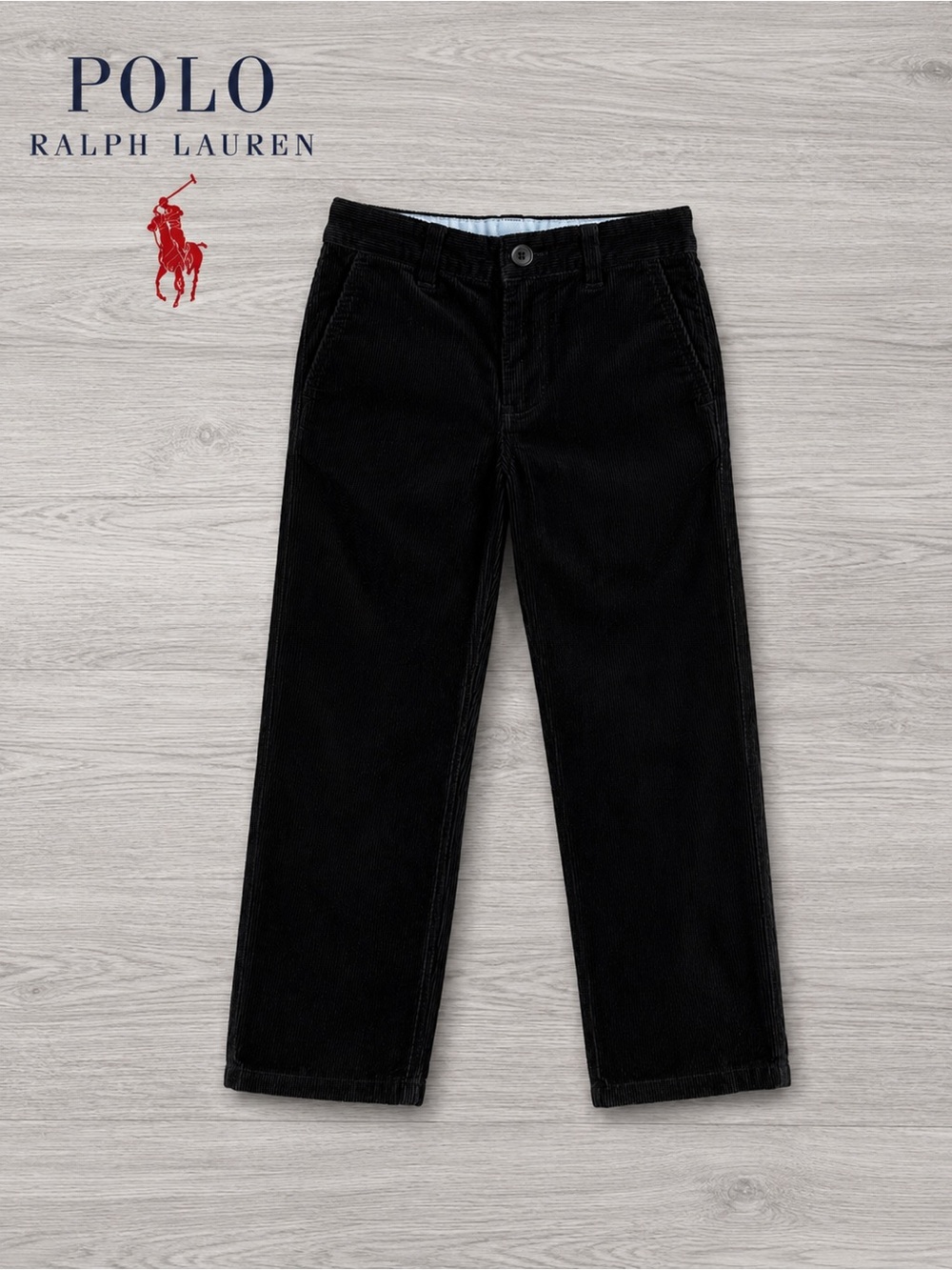 Polo Ralph Lauren Boys Black Corduroy Pants Straight Leg Size 5 Classic Cotton